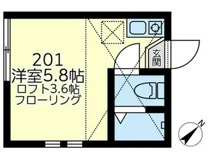 ユナイト鶴見アルカサル(ワンルーム/2階)の間取り写真