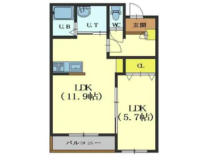 インフィニティ松陰(1LDK/1階)の間取り写真
