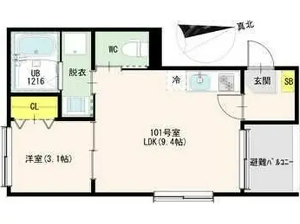 GENTLE LIGHT 野並(1LDK/3階)の間取り写真