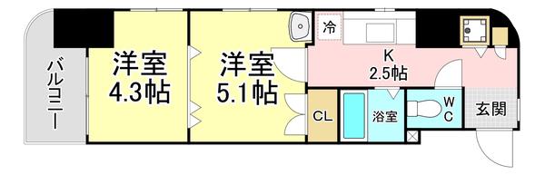 ノースステイツ幸町(2K/5階)の間取り写真
