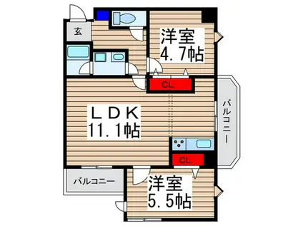 ISM大宮(2LDK/3階)の間取り写真