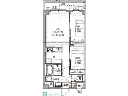 GENOVIA六町(2LDK/2階)の間取り写真
