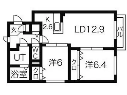 地下鉄東西線 南郷１３丁目駅 徒歩7分 4階建 築19年(2LDK/3階)の間取り写真