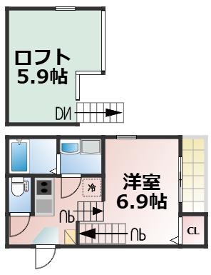 LABYRINTH MIDORIBASHI(1K/2階)の間取り写真