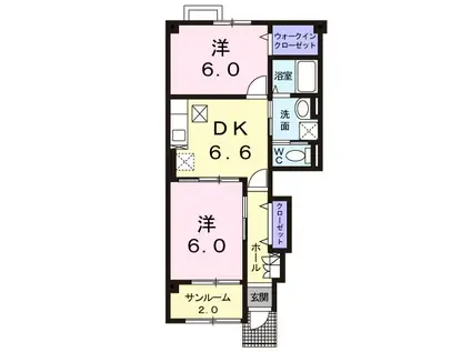 ソレアードII(2DK/1階)の間取り写真