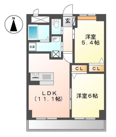 CHATEAU LIEN(2LDK/3階)の間取り写真
