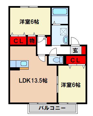 ベルデュールS(2LDK/2階)の間取り写真