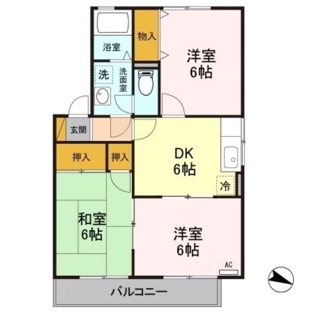 ウォーター・シールドC棟(3DK/2階)の間取り写真