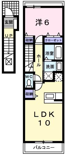 アンジュ・プロムナード(1LDK/2階)の間取り写真