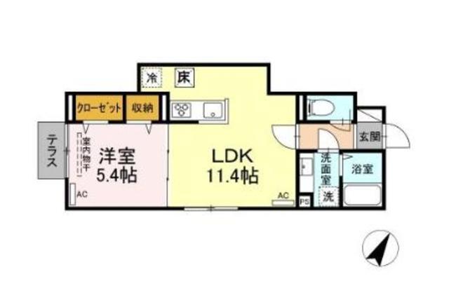 ルリアン給田(1LDK/1階)の間取り写真