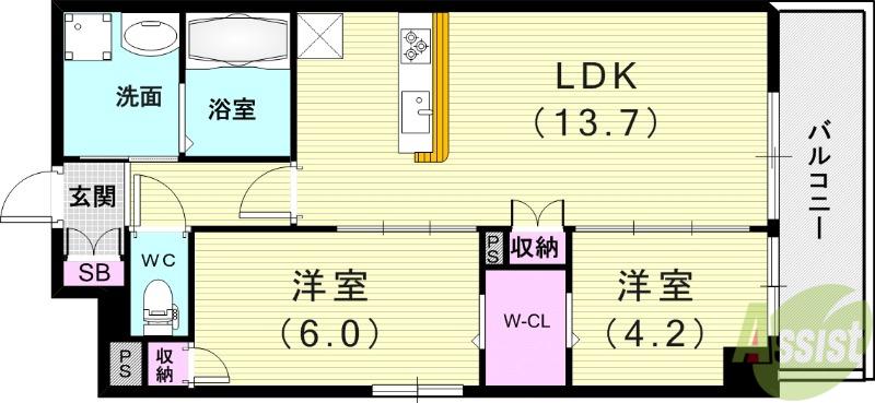 トリニティ豊中本町(2LDK/4階)の間取り写真
