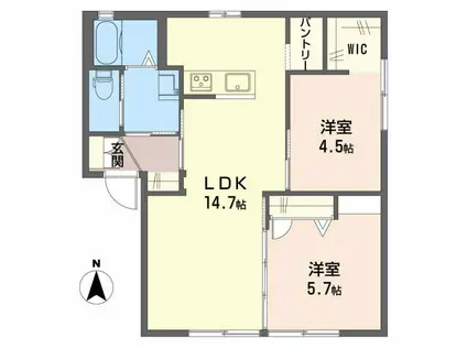 ドミール平井II C棟(2LDK/1階)の間取り写真