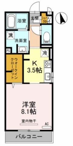 BE ALLAYED(1K/2階)の間取り写真