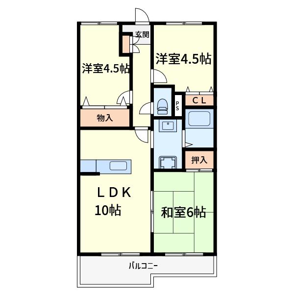 サンパティオA(3LDK/1階)の間取り写真