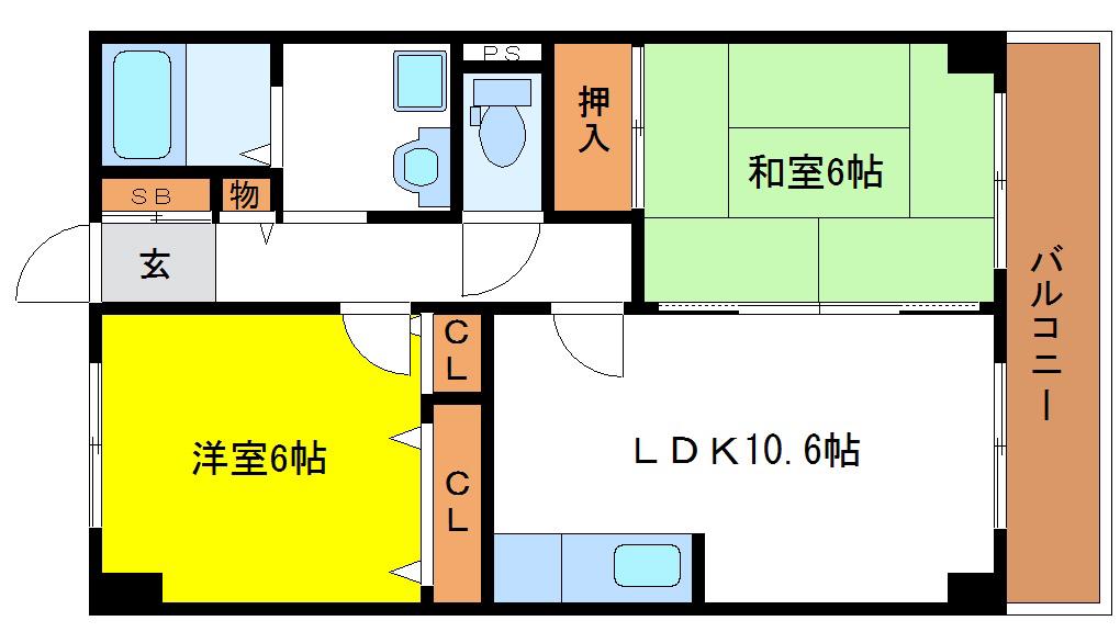片岡マンション4(2LDK/5階)の間取り写真