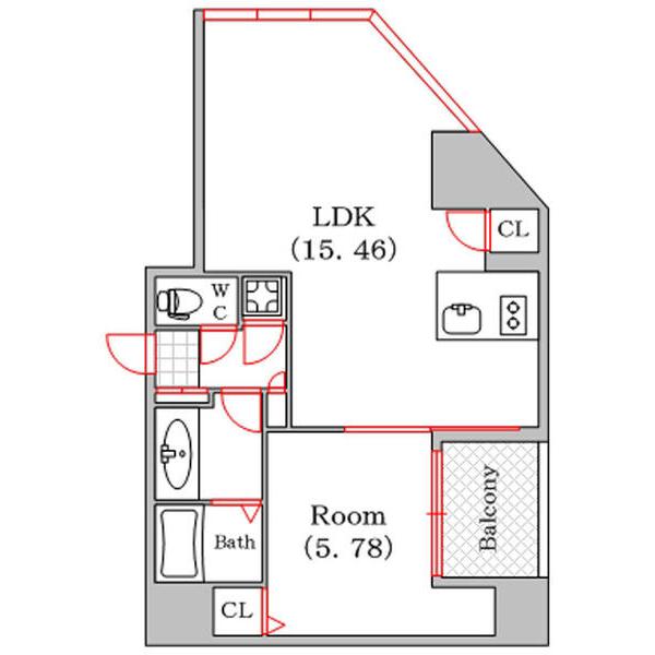 フォレステージュ西本町(1LDK/4階)の間取り写真