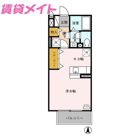 プリムローズヒル A(ワンルーム/2階)の間取り写真