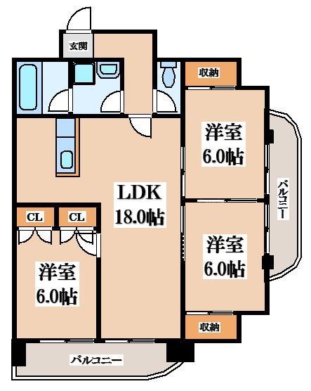 シャンテ辻亀(3LDK/3階)の間取り写真