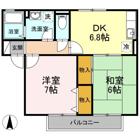 ビューラー福泊A棟(2DK/2階)の間取り写真