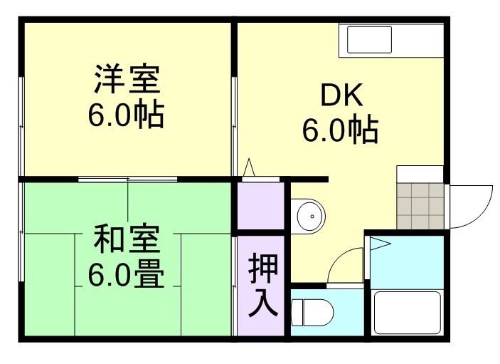 ラクシュリーマンションB棟(2DK/1階)の間取り写真