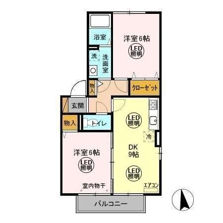 ハピネス A・B(2DK/2階)の間取り写真