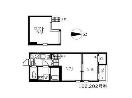アイワイコート名城公園 (2SK/2階)の間取り写真