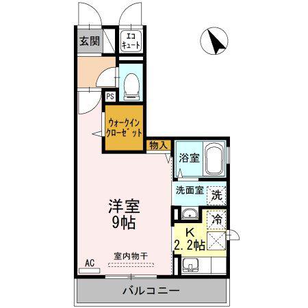 D-ROOM川内川前町(1K/1階)の間取り写真