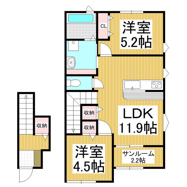 クアトロ常盤A(2LDK/2階)の間取り写真