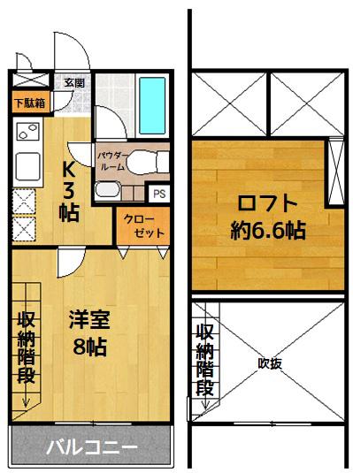 サンヴィアーレ・しいの木台(1K/2階)の間取り写真