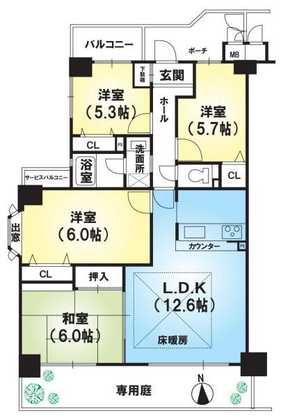 ルモン四ノ宮藤尾台 A棟(4LDK/1階)の間取り写真