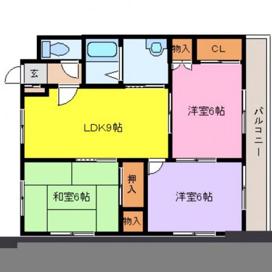 ハイツ谷中A棟(3LDK/3階)の間取り写真