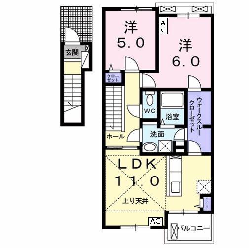 プリムール(2LDK/2階)の間取り写真