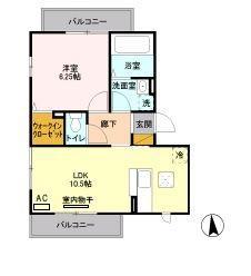 ヒルズ・カーリアA(1LDK/1階)の間取り写真