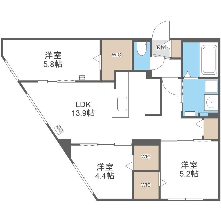 ラグランジュ円山(3LDK/2階)の間取り写真