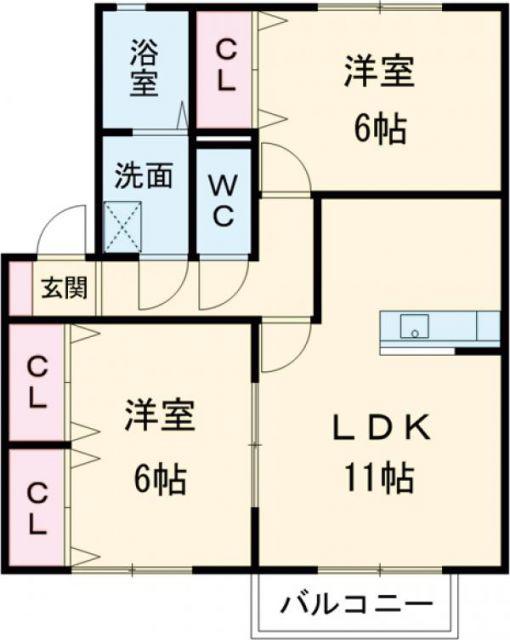 クレールフジ(2LDK/1階)の間取り写真