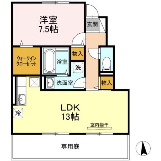 プランドールC棟(1LDK/1階)の間取り写真