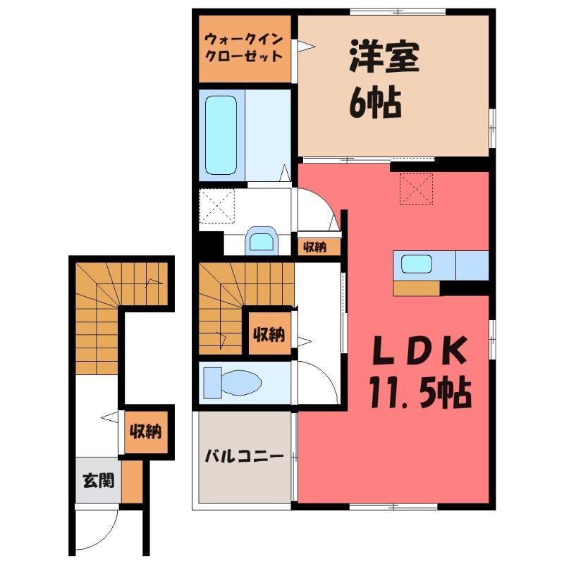 京和風 嵯峨野 雪(1LDK/2階)の間取り写真