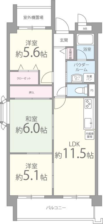 アーク・コート(3LDK/3階)の間取り写真