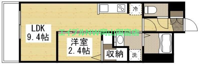 月光 岡山旭東町(1LDK/2階)の間取り写真