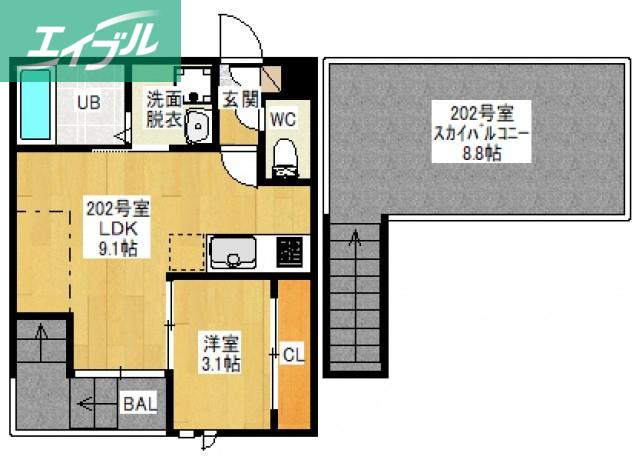 GRANDTIC TOMITA(1LDK/2階)の間取り写真