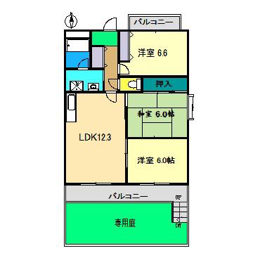 パレス南国(3LDK/1階)の間取り写真