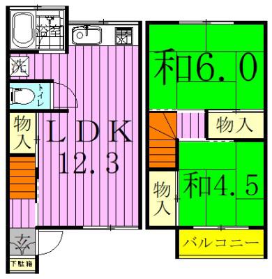 テラス藤城 1B(2LDK/1階)の間取り写真