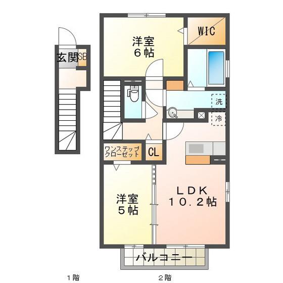 近鉄名古屋線 川越富洲原駅 徒歩23分 2階建 築13年(2LDK/2階)の間取り写真