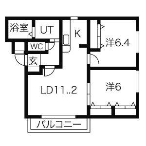 シャテニエ1014(2LDK/2階)の間取り写真
