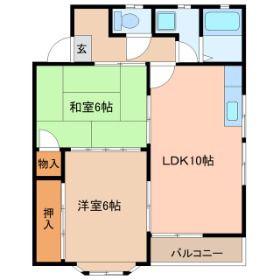 ソレイユII(2LDK/2階)の間取り写真