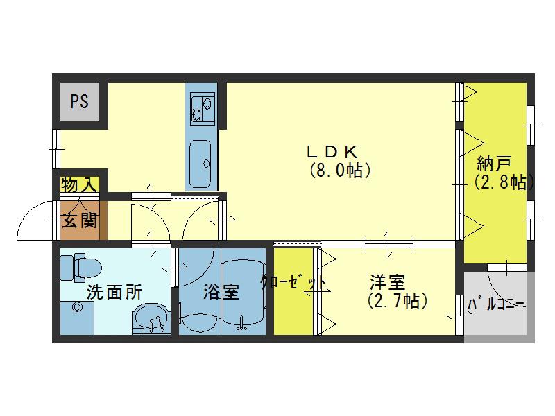 ウエストRITZ巽(1LDK/2階)の間取り写真