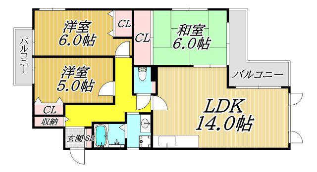 エフアール東園田(3LDK/2階)の間取り写真