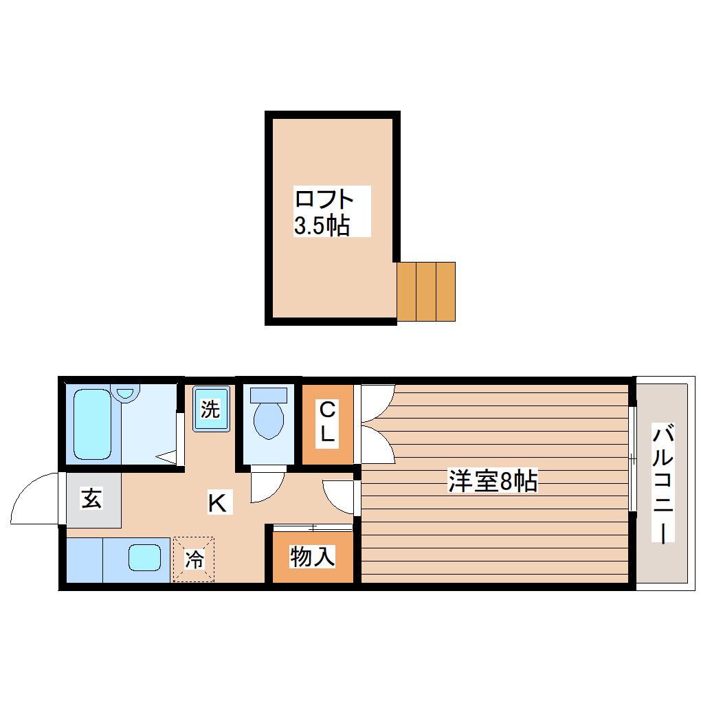 カレンハウス(1K/2階)の間取り写真
