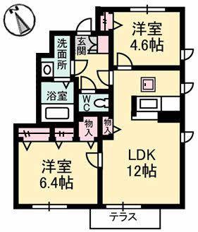 シャーメゾン春日B(2LDK/1階)の間取り写真
