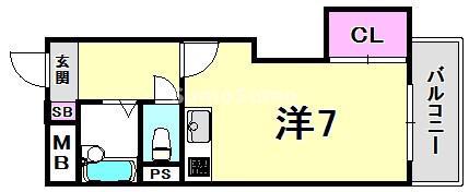 ハイネス門戸(ワンルーム/2階)の間取り写真